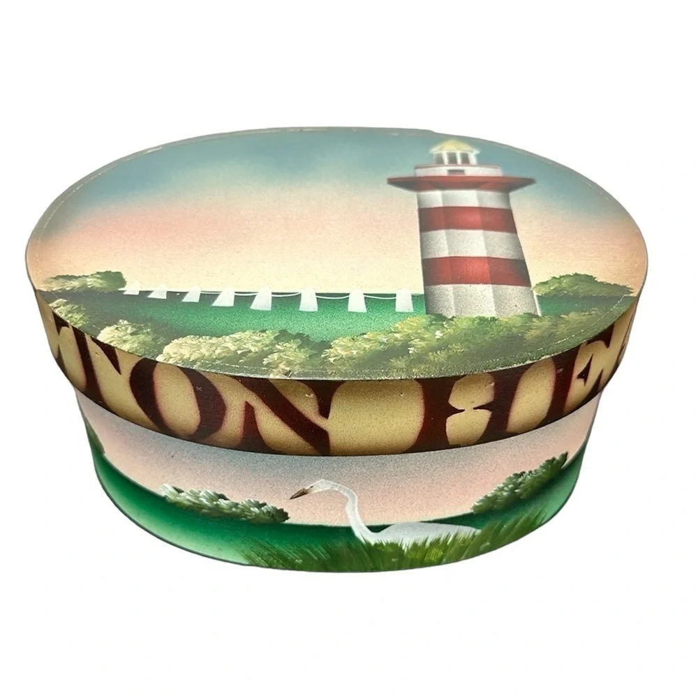 Artist Bellamy Jaubert Murphy Lighthouse Swan Water Scene‎ Bandbox Trinket Box